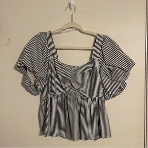 Old Navy | Striped Blue and White Smocked Babydoll Swing Top | Women L